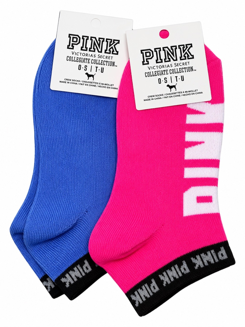 Victoria’s Secret PINK Collegiate Crew Socks Blue Pink 2 Pair NWT
